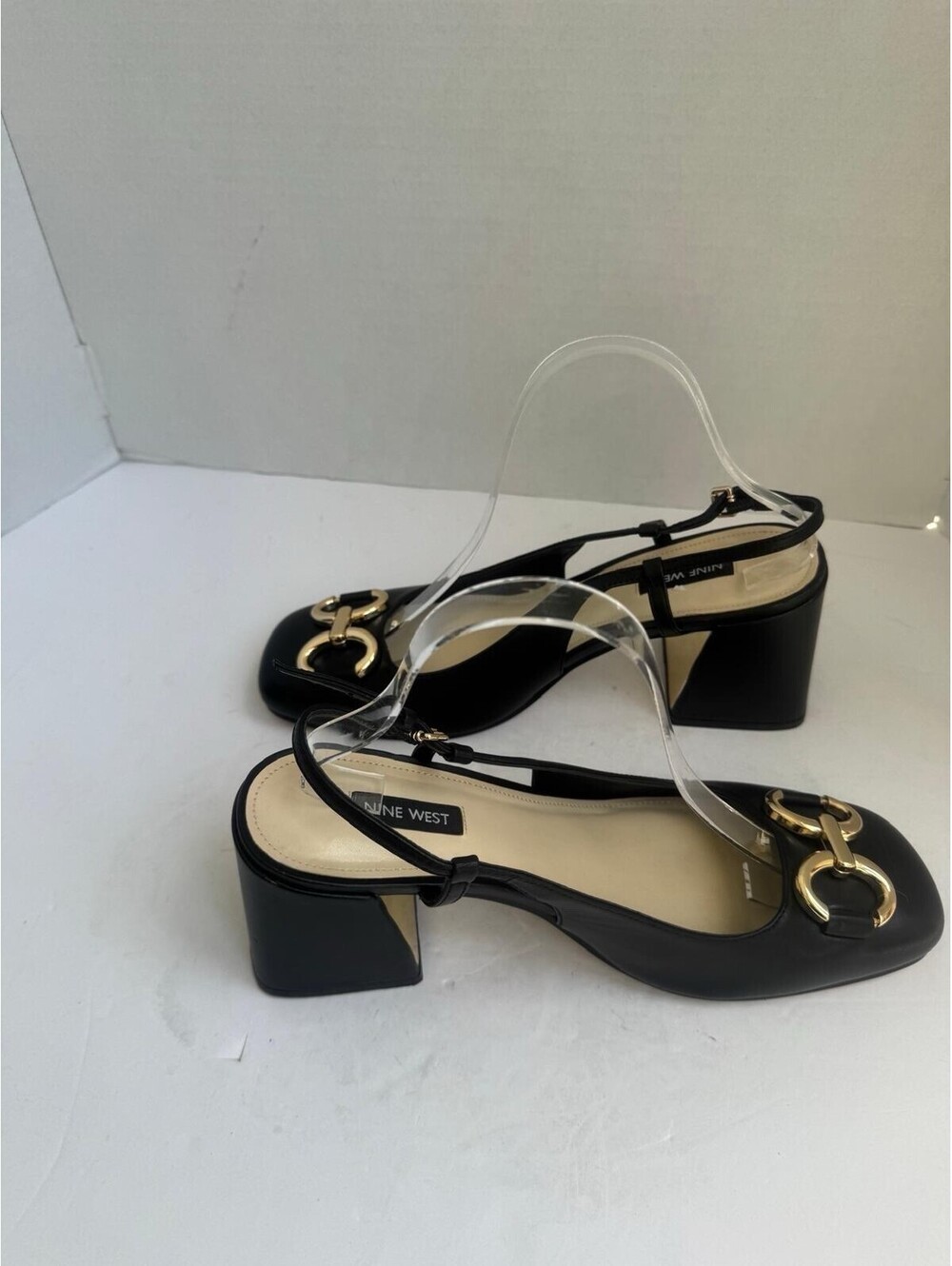 Nine West Cast Leather Block Heel Slingback Pump – Black – Square Toe Design - Picture 4 of 14